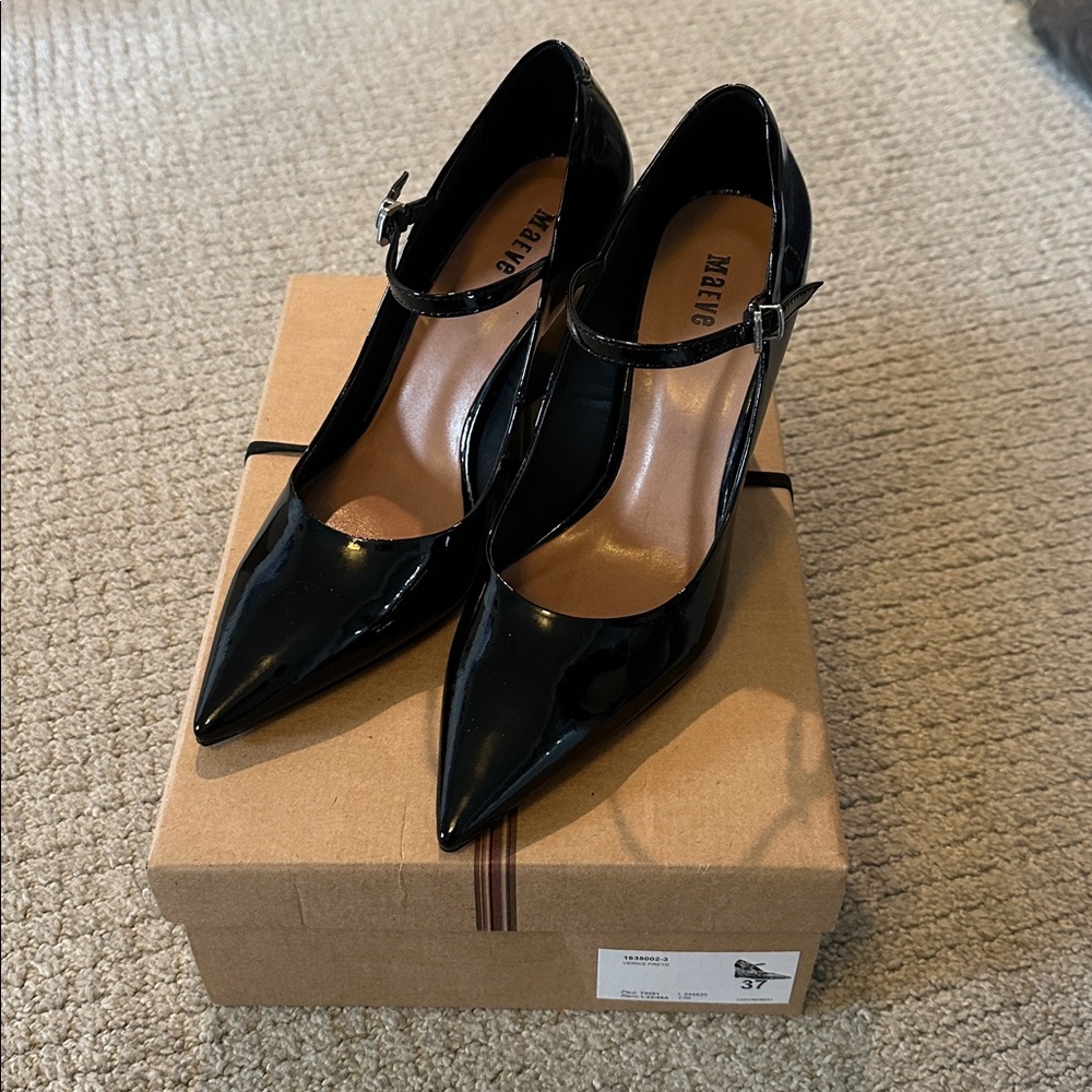 Anthropologie Maeve Mary Jane Patent Leather Wedge Heels - Picture 3 of 9